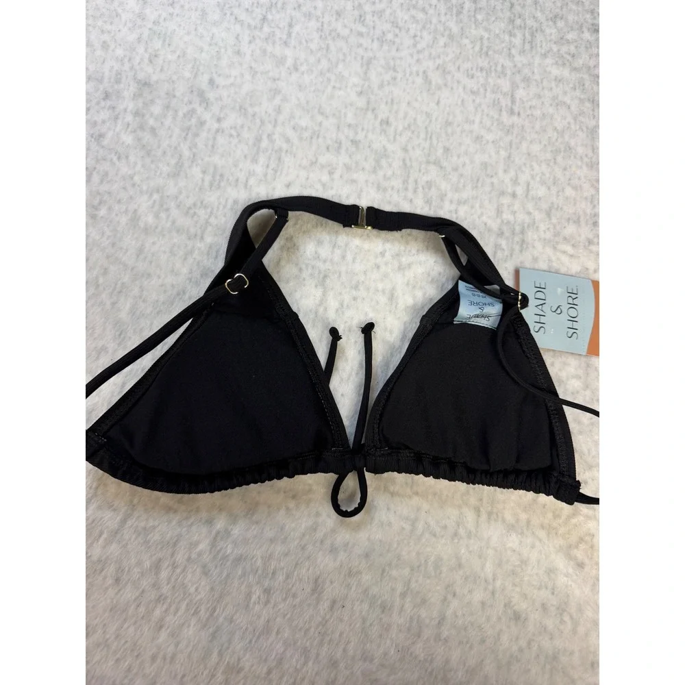 Shade &‎ Shore Black Ribbed Triangle Halter Bikini Top Size L 12-14 NEW